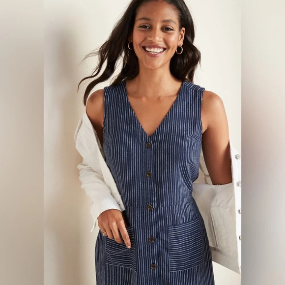 Sleeveless Striped Linen-Blend Fit & Flare Dress - Picture 13 of 13